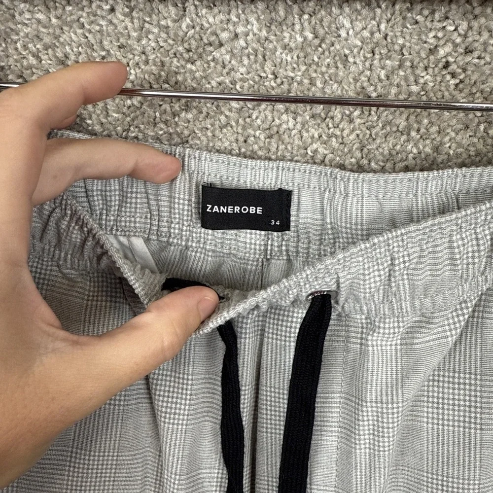 Zanerobe Mens Size 34 Gray Glen‎ Plaid Jogger Pants Elastic Waist Drawstring